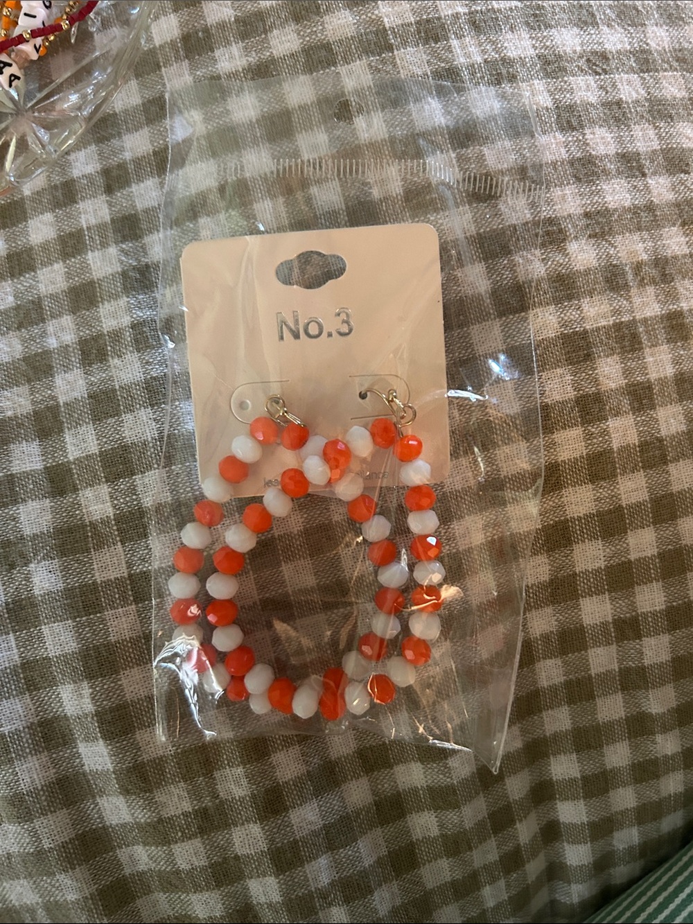 Beaded Hoop Earrings - Orange & White